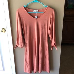 Pink Rose coral v-neck dress NWT